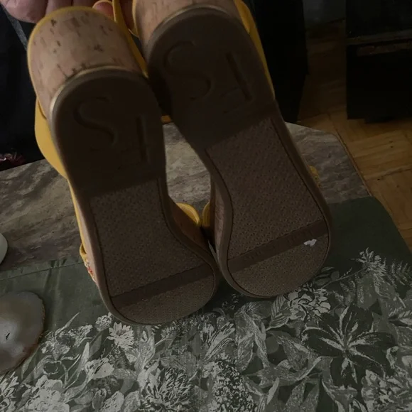 Franco Sarto Yellow Multi-Color Woven Wedges - Picture 7 of 9